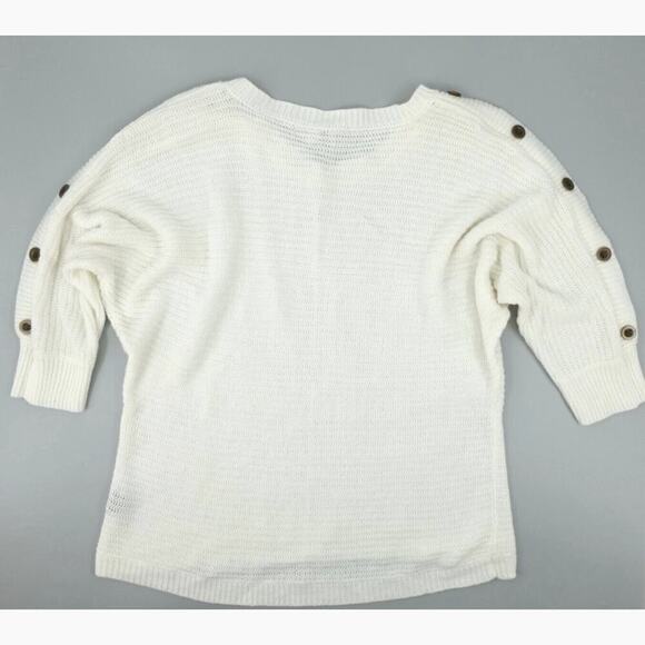 Womens Knit Sweater Large Ivory Dolman Sleeve Button Detail Textured Comfy - Picture 7 of 14